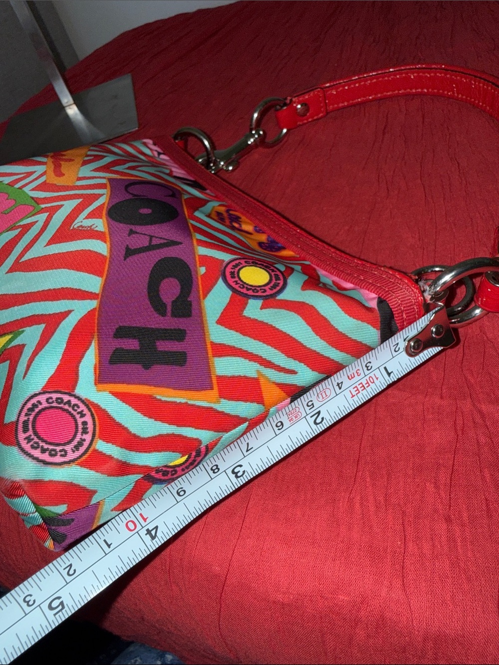 Coach poppy Red and Pink Graphic Shoulder Bag with Silver Plate - Picture 15 of 16